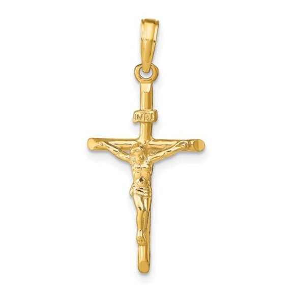 14k Yellow Gold Religious Stick Style Crucifix Necklace Charm Pendant 31mm x 15m